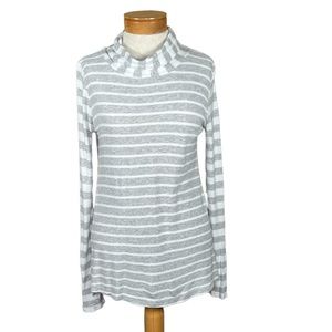 Jones New York Signature Gray & White Ribbed Casual Top With Thumb Holes Small